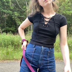 Black Eyelet Lace-up Crop Top